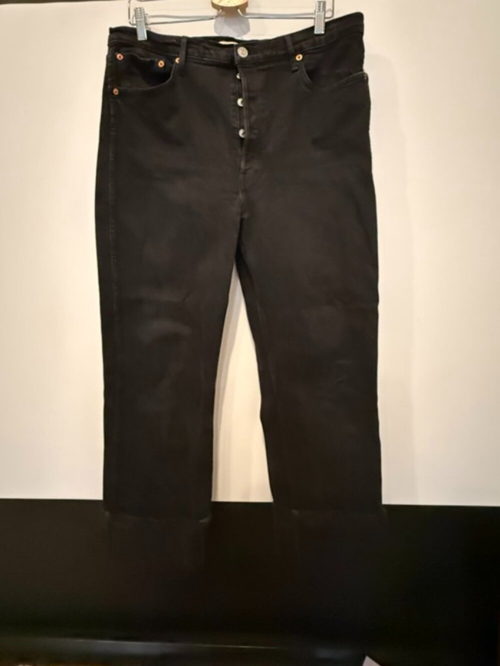 RE/DONE black high-rise straight-leg cuffed jeans